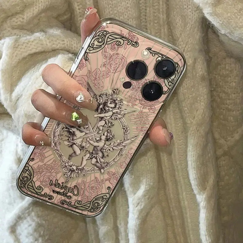 Middle Ages Retro Cupid Angel Phone Case For Samsung S24 S23 S22 S21 S20 S10 FE Note 20 10 Plus Ultra Lite 5G Clear TPU Cover