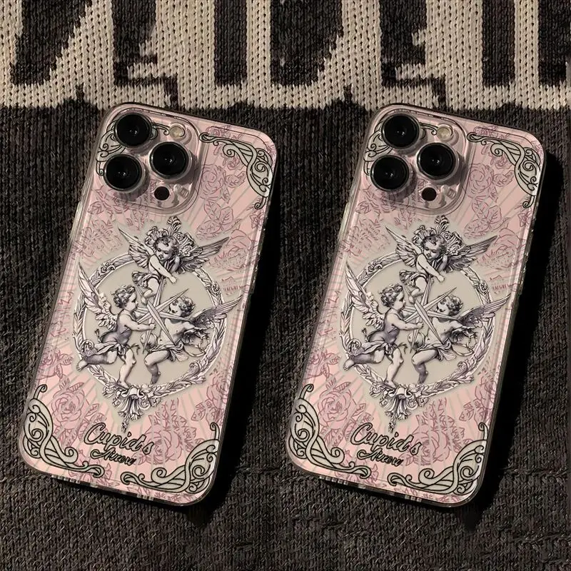 Middle Ages Retro Cupid Angel Phone Case For Samsung S24 S23 S22 S21 S20 S10 FE Note 20 10 Plus Ultra Lite 5G Clear TPU Cover