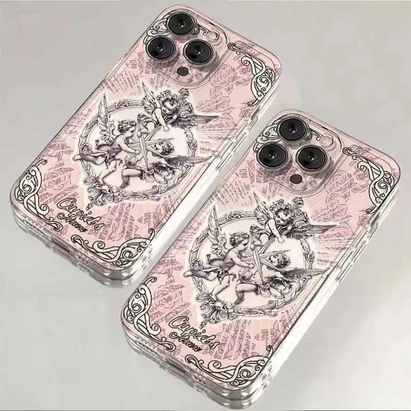 Middle Ages Retro Cupid Angel Phone Case For Samsung S24 S23 S22 S21 S20 S10 FE Note 20 10 Plus Ultra Lite 5G Clear TPU Cover