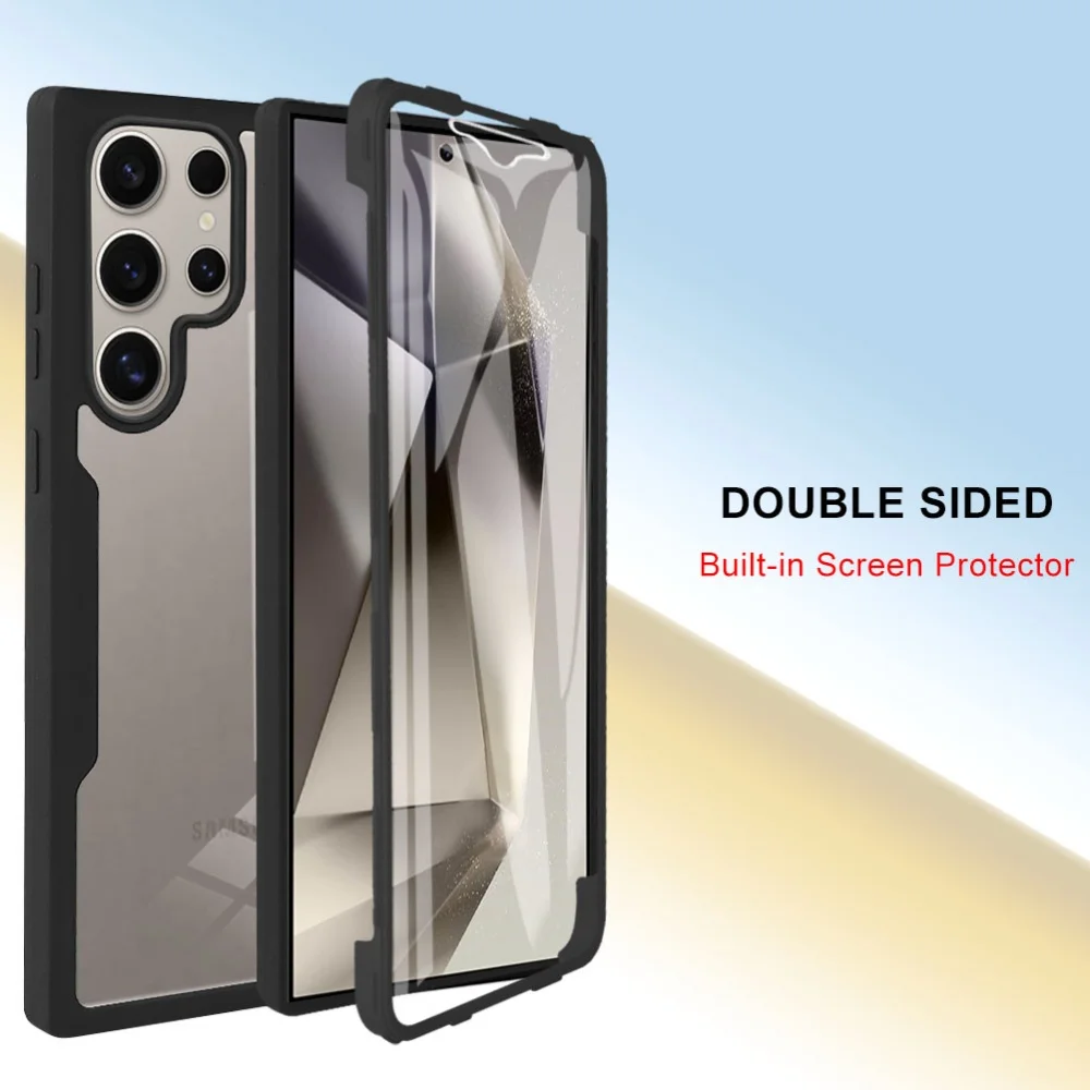 360 Double Sided Full Protection Cases For Samsung Galaxy S25 Edge S24 Ultra S23FE S22 Plus Clear Cover with Screen Protector