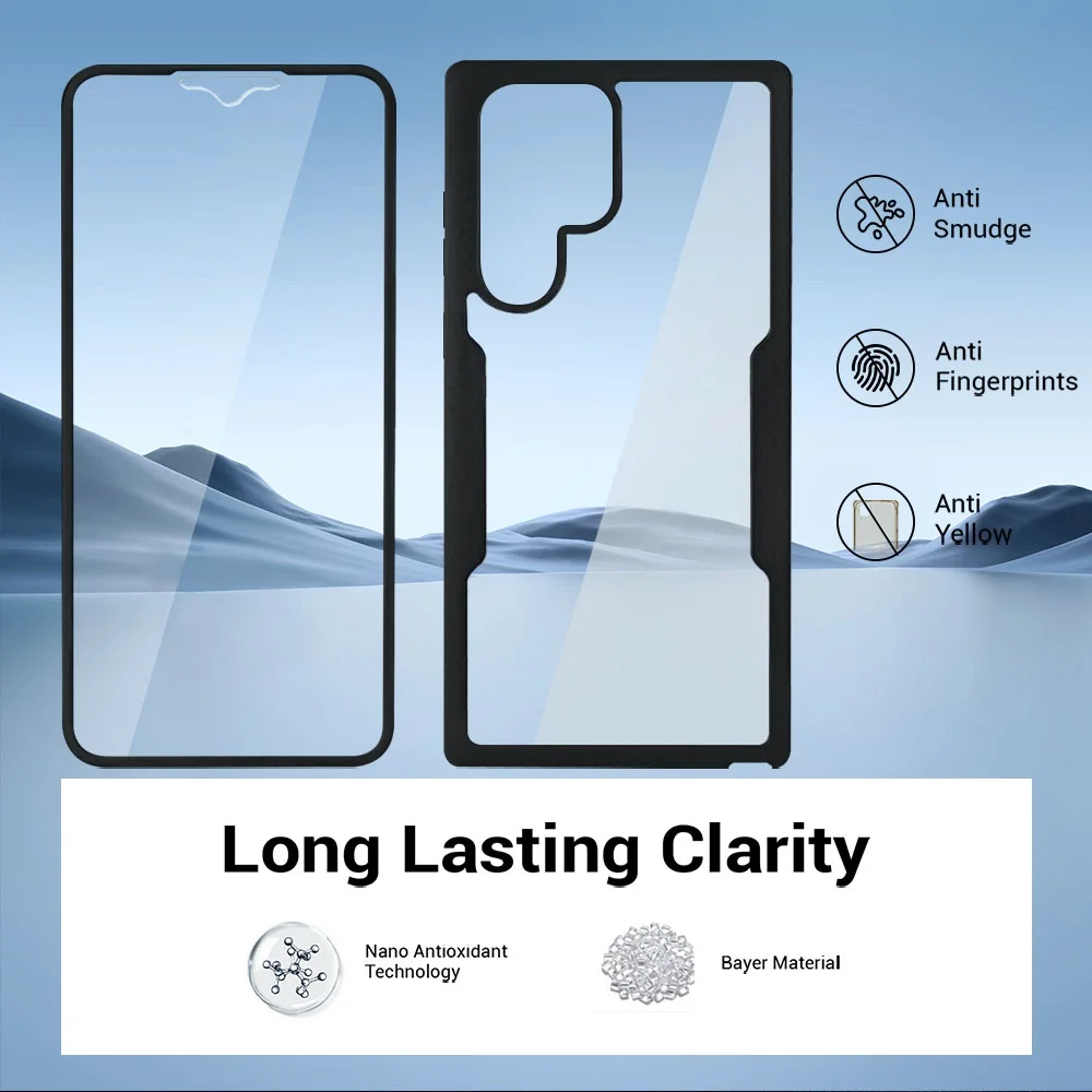 360 Double Sided Full Protection Cases For Samsung Galaxy S25 Edge S24 Ultra S23FE S22 Plus Clear Cover with Screen Protector