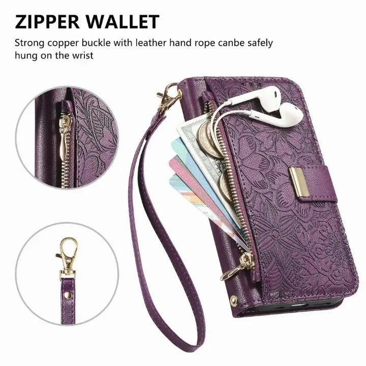 6-Card Zipper Leather Wallet Case for Xiaomi Redmi Note 17 Pro Max 15 14 13 12 11 Pro Plus Note14 Pro+ 4G 5G Magnet Flip Cover