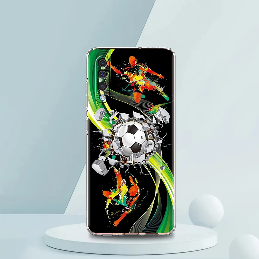 Transparent Phone Case for Samsung Galaxy A16 A14 A12 A22 A24 A42 A06 A20 A30 A40 Soft TPU Cover Football Footy Soccer Pattern