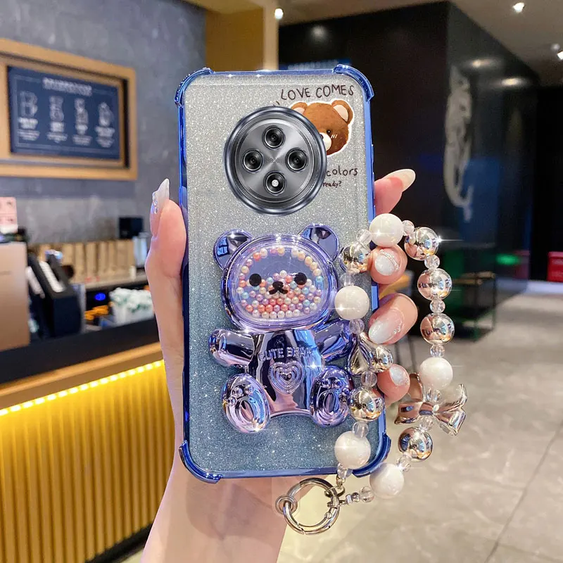 Pearl Strap Lanyard Glitter Love Comes Phone Holder Case For Oppo Reno 12F 13F 12 13 11 10 8 8T 6 9 Pro Plus 4G 5G Stand Cover