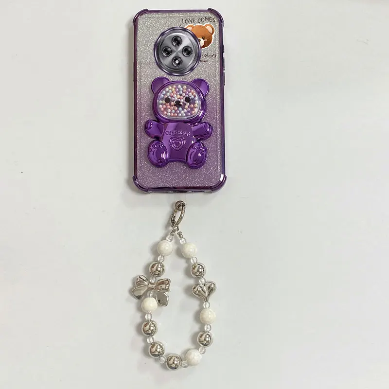 Pearl Strap Lanyard Glitter Love Comes Phone Holder Case For Oppo Reno 12F 13F 12 13 11 10 8 8T 6 9 Pro Plus 4G 5G Stand Cover