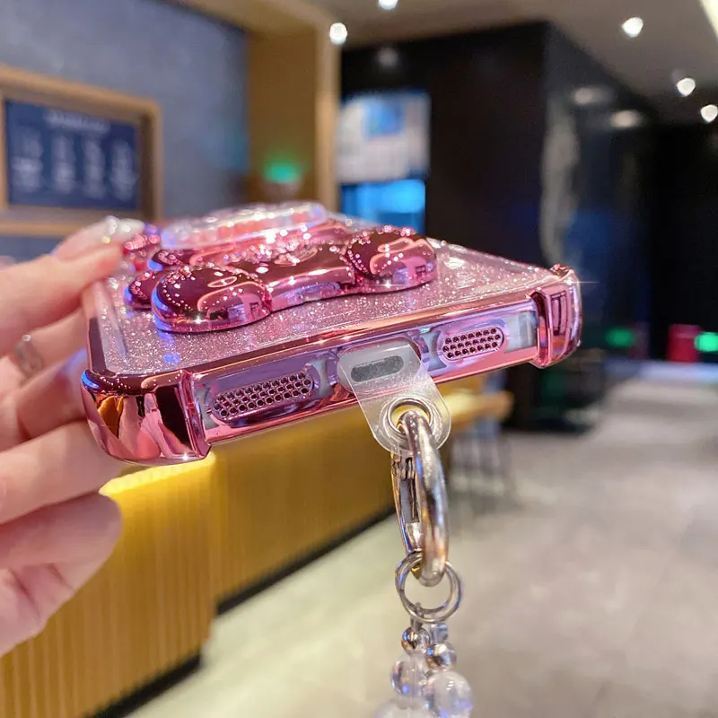 Pearl Strap Lanyard Glitter Love Comes Phone Holder Case For Oppo Reno 12F 13F 12 13 11 10 8 8T 6 9 Pro Plus 4G 5G Stand Cover