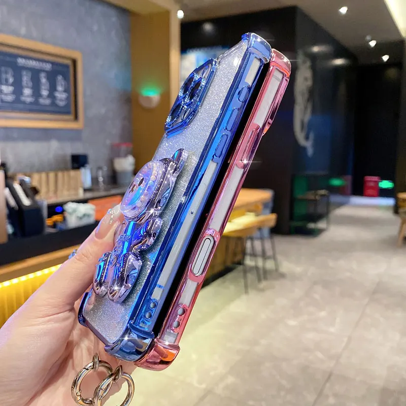Pearl Strap Lanyard Glitter Love Comes Phone Holder Case For Oppo Reno 12F 13F 12 13 11 10 8 8T 6 9 Pro Plus 4G 5G Stand Cover