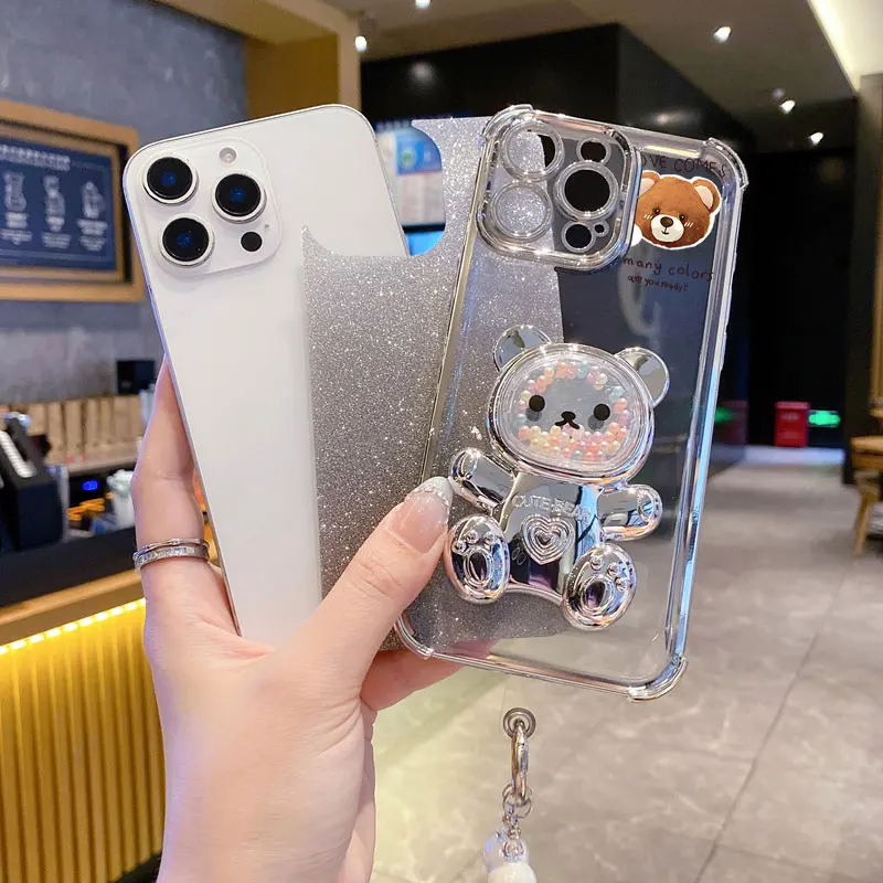 Pearl Strap Lanyard Glitter Love Comes Phone Holder Case For Oppo Reno 12F 13F 12 13 11 10 8 8T 6 9 Pro Plus 4G 5G Stand Cover