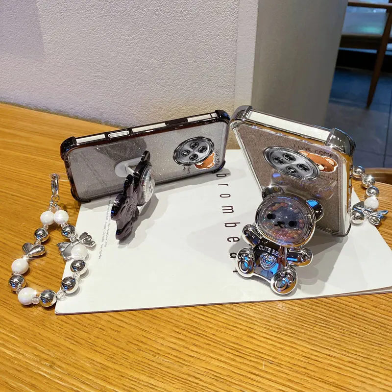 Pearl Strap Lanyard Glitter Love Comes Phone Holder Case For Oppo Reno 12F 13F 12 13 11 10 8 8T 6 9 Pro Plus 4G 5G Stand Cover