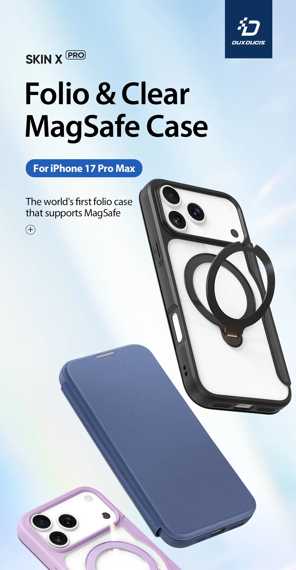DUX DUCIS For iPhone 17 Air 16 Pro Max 16 Plus Case Magsafe Wireless Charging Rotating Metal Magnetic Stand Leather Cover