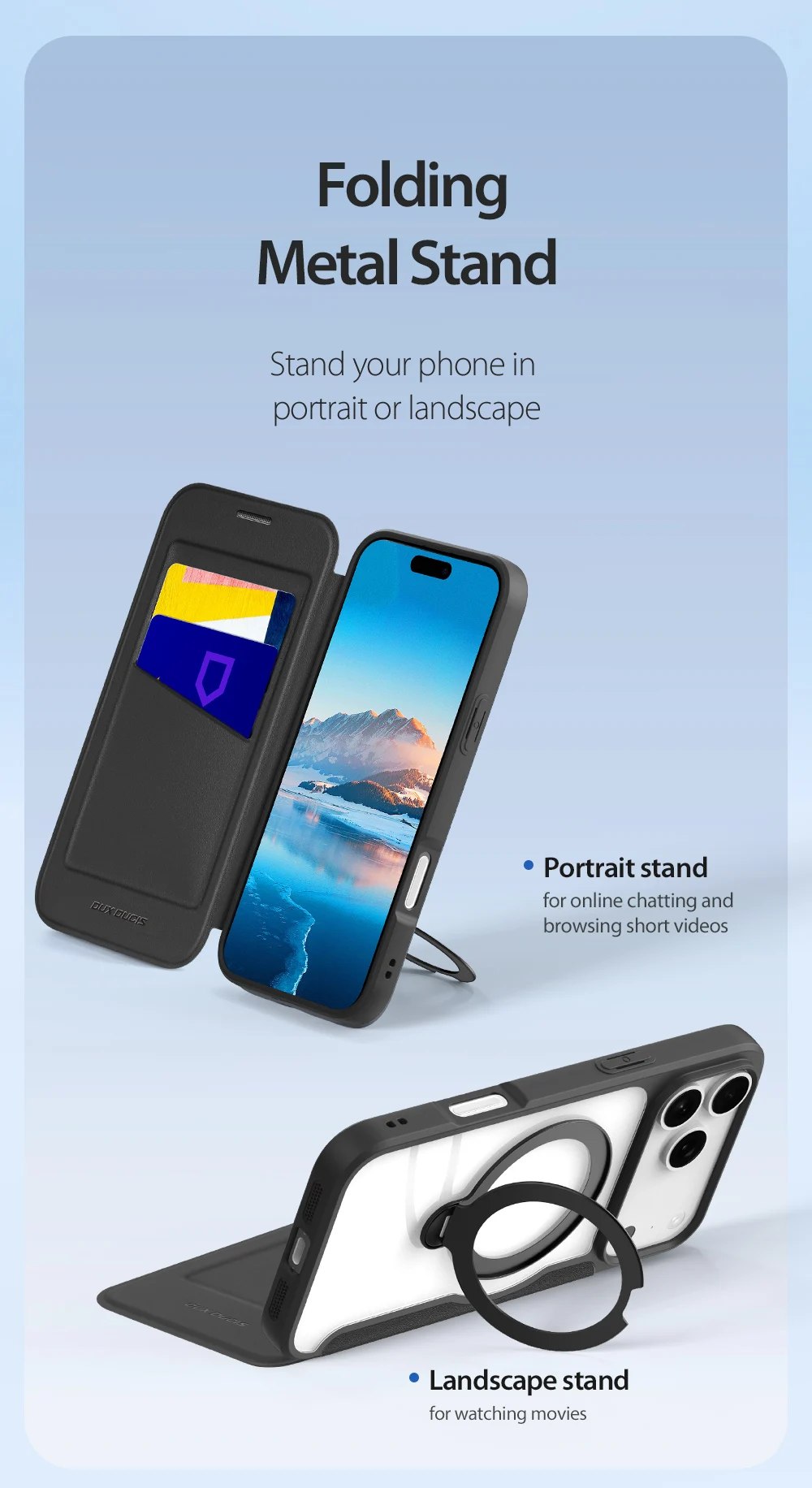 DUX DUCIS For iPhone 17 Air 16 Pro Max 16 Plus Case Magsafe Wireless Charging Rotating Metal Magnetic Stand Leather Cover