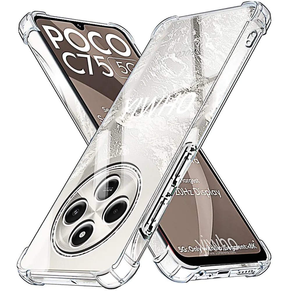 Luxury Clear Phone Case for Xiaomi Poco C75 C67 Back Transparent SoftShockproof Full Cover Poxo Pocco Poko C65 C61 C55 C51 C40