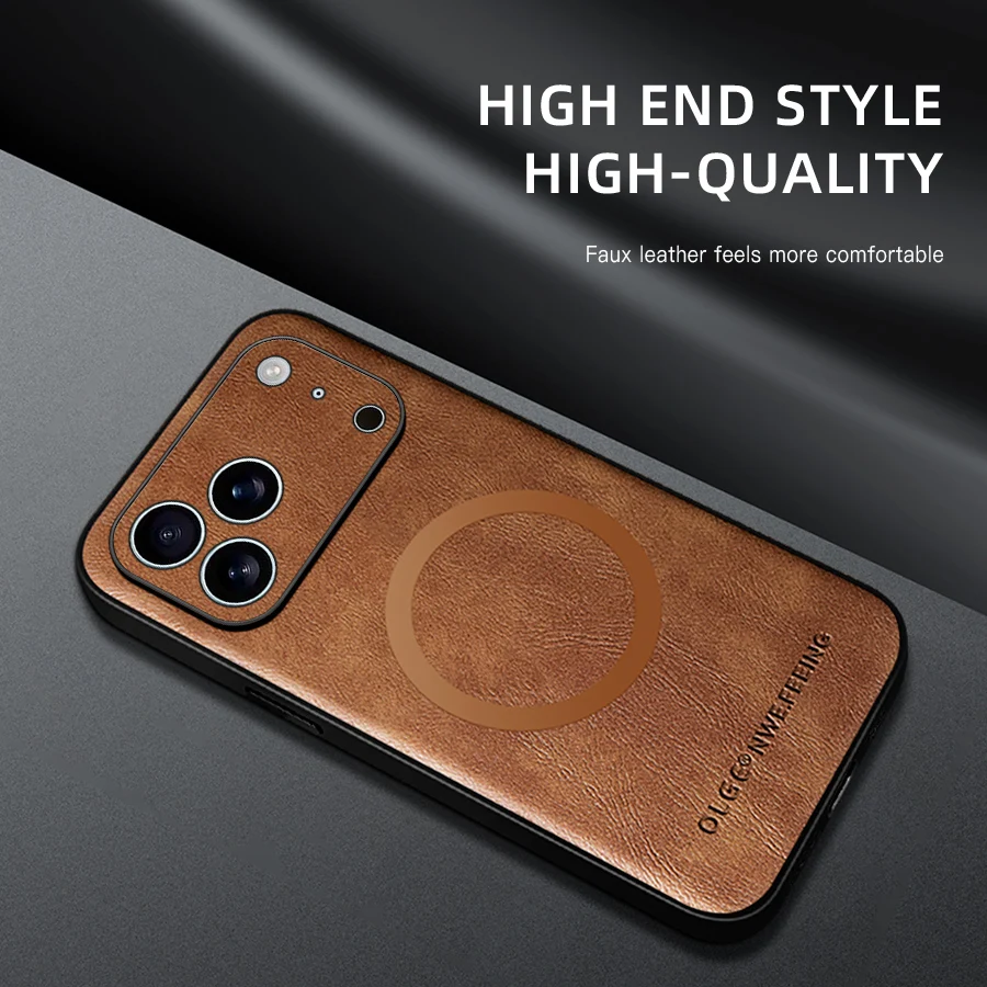 for MagSafe Luxury Leather Case for Apple iPhone 18 17 Pro Max 16 13 12 14 15 Plus MacSafe Magnetic Wireless Shockproof Cover