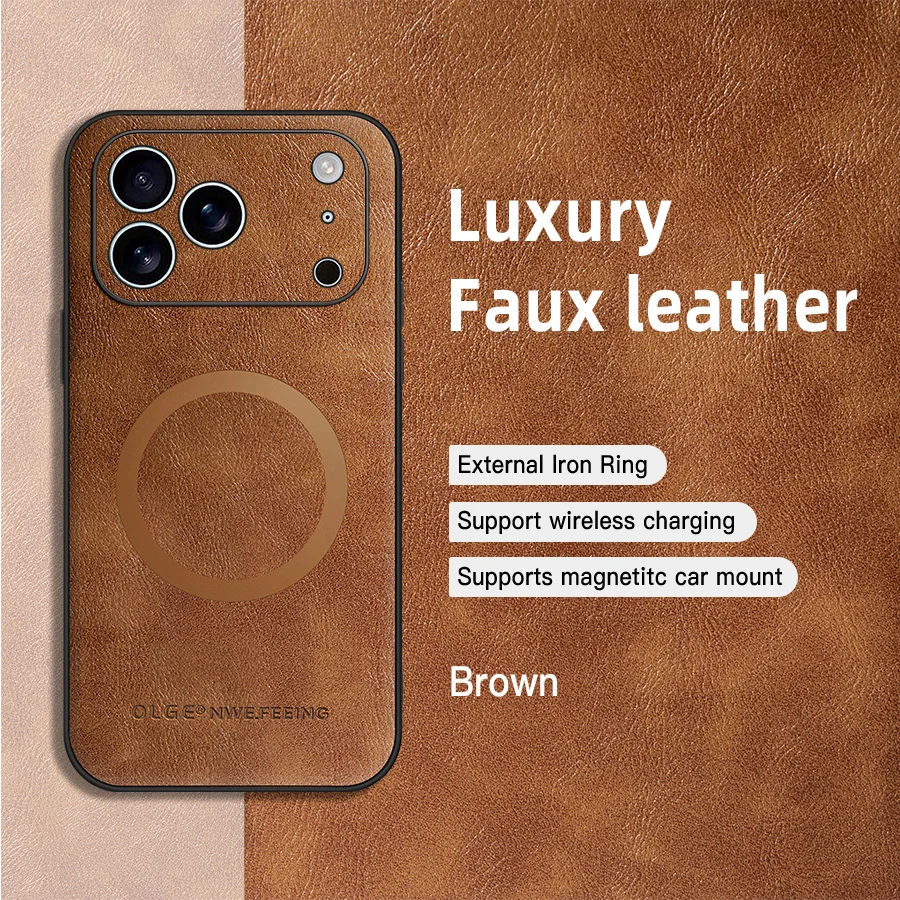 for MagSafe Luxury Leather Case for Apple iPhone 18 17 Pro Max 16 13 12 14 15 Plus MacSafe Magnetic Wireless Shockproof Cover