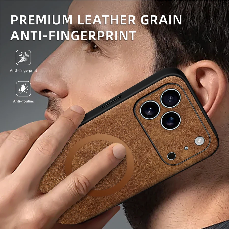 for MagSafe Luxury Leather Case for Apple iPhone 18 17 Pro Max 16 13 12 14 15 Plus MacSafe Magnetic Wireless Shockproof Cover