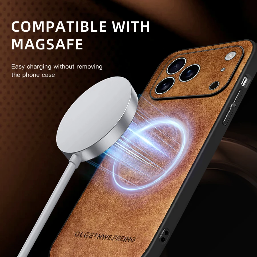 for MagSafe Luxury Leather Case for Apple iPhone 18 17 Pro Max 16 13 12 14 15 Plus MacSafe Magnetic Wireless Shockproof Cover