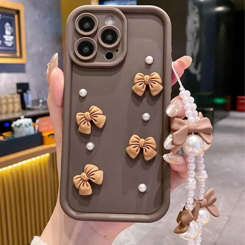 S 23 24 22 21 20 Cute 3D Bowknot Pearl Matte Case For Samsung Galaxy S24 S23 S22 S21 S20 FE Plus Ultra 5g Women Silicone Cover