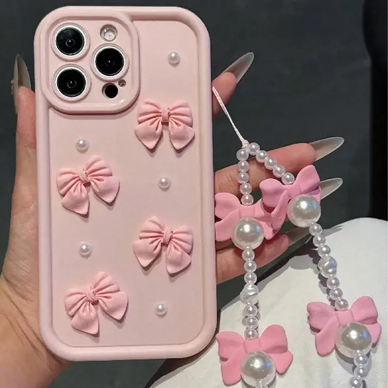 S 23 24 22 21 20 Cute 3D Bowknot Pearl Matte Case For Samsung Galaxy S24 S23 S22 S21 S20 FE Plus Ultra 5g Women Silicone Cover