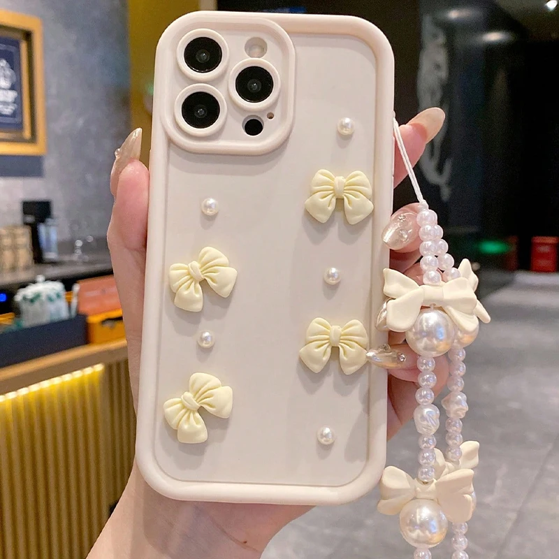 S 23 24 22 21 20 Cute 3D Bowknot Pearl Matte Case For Samsung Galaxy S24 S23 S22 S21 S20 FE Plus Ultra 5g Women Silicone Cover