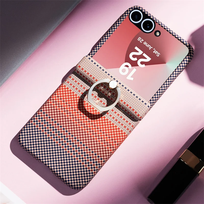 Carbon Fiber Texture Magsafe Ring Hinge Case For Samsung Galaxy Z Flip 7 6 5 5G Screen Protect Film Wireless Charging PC Cover