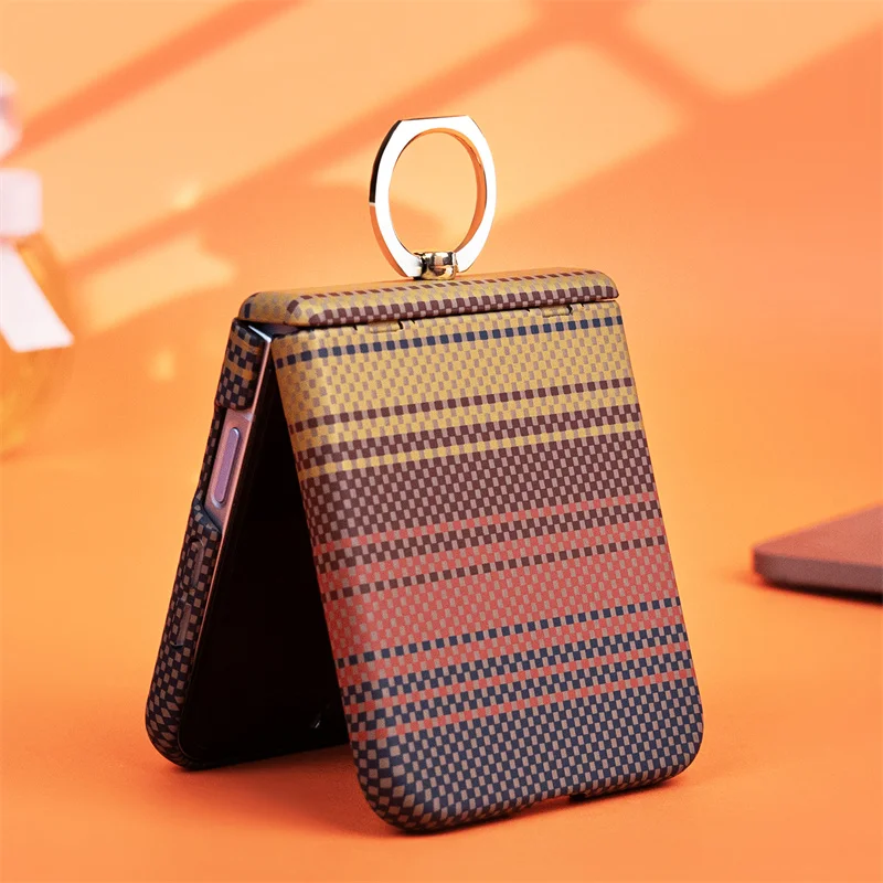 Carbon Fiber Texture Magsafe Ring Hinge Case For Samsung Galaxy Z Flip 7 6 5 5G Screen Protect Film Wireless Charging PC Cover