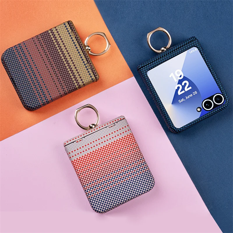Carbon Fiber Texture Magsafe Ring Hinge Case For Samsung Galaxy Z Flip 7 6 5 5G Screen Protect Film Wireless Charging PC Cover