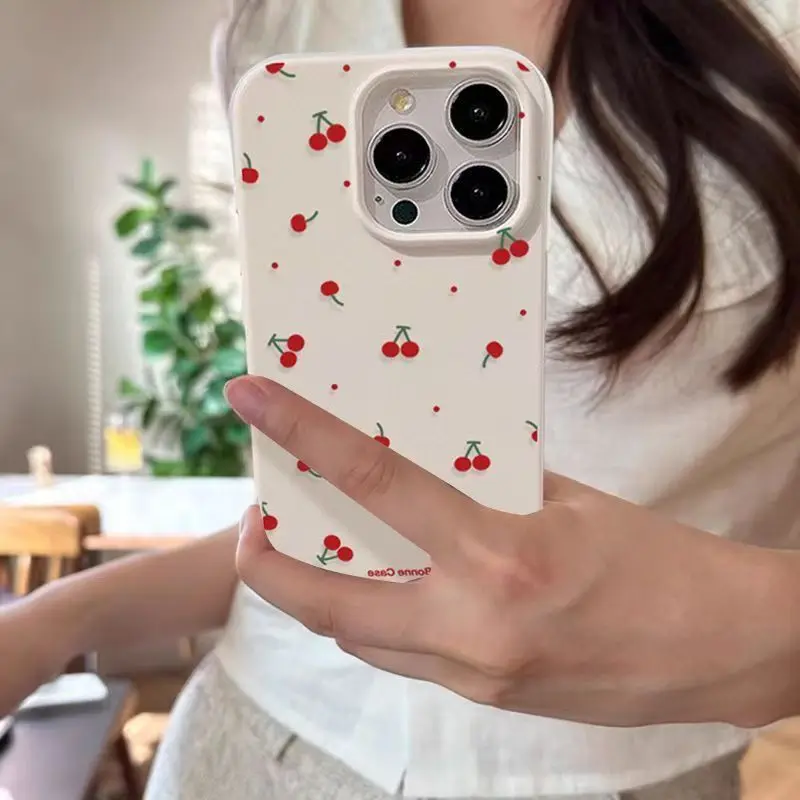 Cute Cartoon Cherry Lichee Pattern Silicone Phone Case For IPhone 17 16 13 15 14 12 11 Pro Max XS XR 17 14 15 16 Plus Cover Case