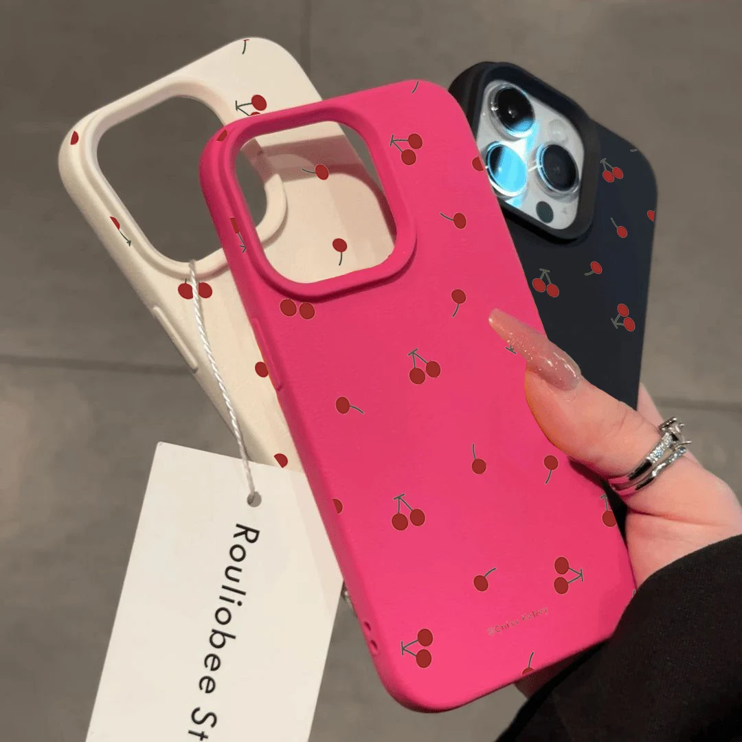 Cute Cartoon Cherry Lichee Pattern Silicone Phone Case For IPhone 17 16 13 15 14 12 11 Pro Max XS XR 17 14 15 16 Plus Cover Case