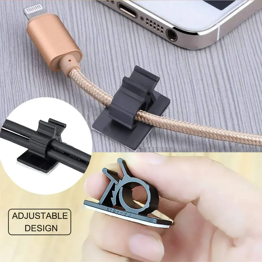 Adjustable Cable Organizer Self Adhesive Cable Clips Table Cable Management Clamp Cord Holder For Car PC TV Charging Wire Winder