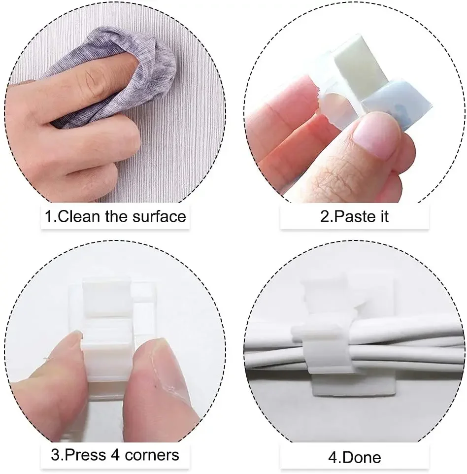 Adjustable Cable Organizer Self Adhesive Cable Clips Table Cable Management Clamp Cord Holder For Car PC TV Charging Wire Winder