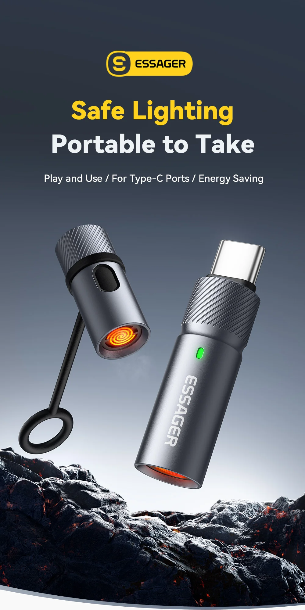 Essager TypeC Mini Cigarette Lighter Tungsten Wire Blowing Safety and Energy Saving Without Charging Can Be Carried On The Plane