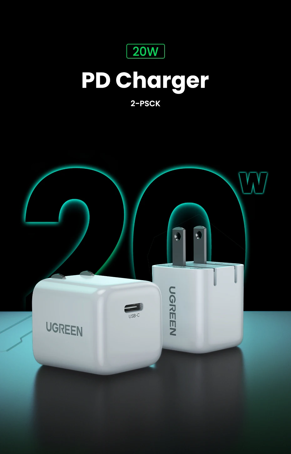 【US Plug】UGREEN USB Type C Charger 20W PD Fast Charger for iPhone 15 14 Quick Charge 4.0 30 Phone Charger for Samsung PD Charger