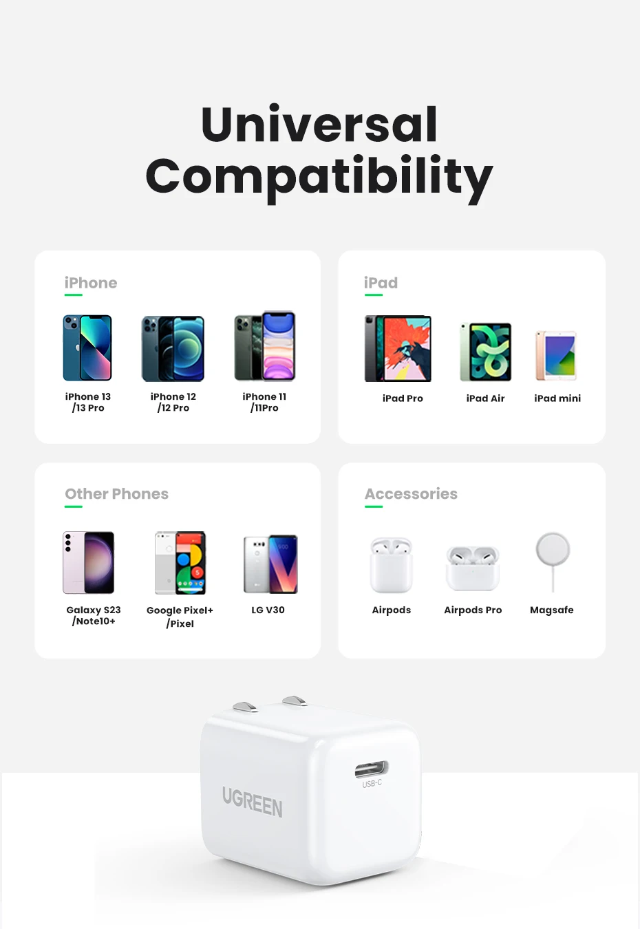【US Plug】UGREEN USB Type C Charger 20W PD Fast Charger for iPhone 15 14 Quick Charge 4.0 30 Phone Charger for Samsung PD Charger