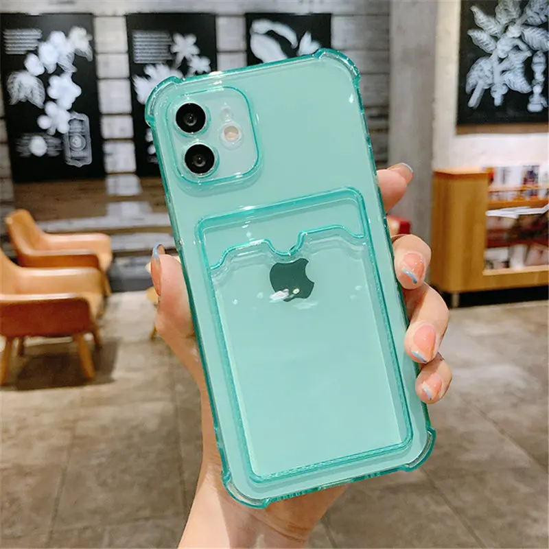 Card Bag Holder Clear Phone Case For iPhone 11 12 13 14 15 Pro Max XR X XS SE 2020 7 8 Plus Soft Shockproof Bumper Back Cover