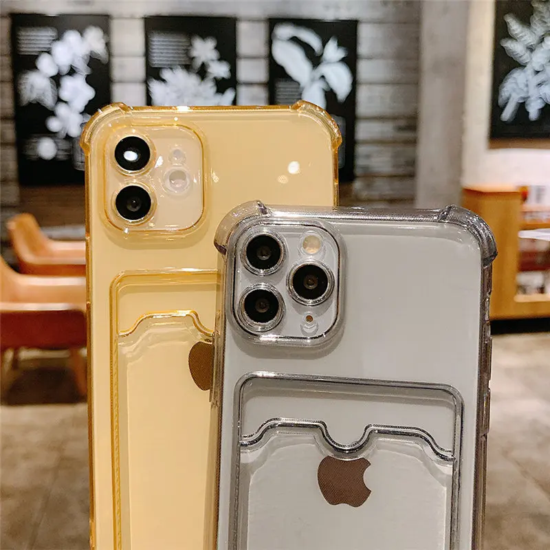 Card Bag Holder Clear Phone Case For iPhone 11 12 13 14 15 Pro Max XR X XS SE 2020 7 8 Plus Soft Shockproof Bumper Back Cover