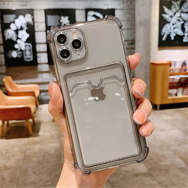 Card Bag Holder Clear Phone Case For iPhone 11 12 13 14 15 Pro Max XR X XS SE 2020 7 8 Plus Soft Shockproof Bumper Back Cover