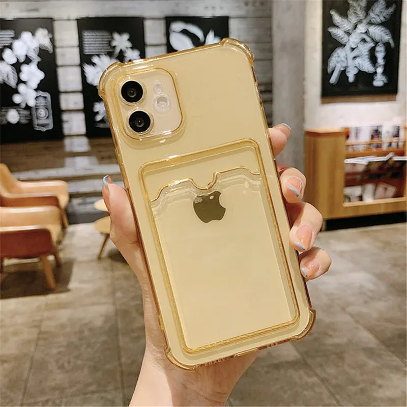 Card Bag Holder Clear Phone Case For iPhone 11 12 13 14 15 Pro Max XR X XS SE 2020 7 8 Plus Soft Shockproof Bumper Back Cover