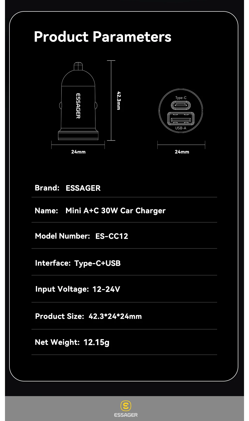 Essager 30W USB C Car Charger Type C Quick Charger PD QC 3.0 SCP 5A Fast Charging Car Phone Charge For iPhone Xiaomi Samsung