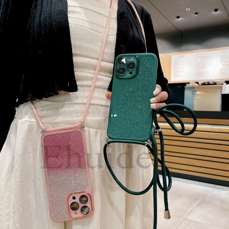 Luxury Crossbody Strap Neck Lanyard Case for Xiaomi Mi 17T 14T 15T Pro POCO F9 X8 X7 X6 Redmi 17 15 Lens Protect Glitter Cover