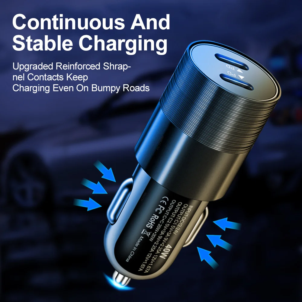 Olaf Dual USB C Fast Car Charger 40W 2 Port Type C PD Car Phone Charger for iPhone 13 12 11 Pro Max Samsung Power Adapter in Car