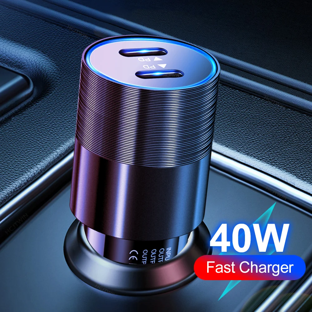 Olaf Dual USB C Fast Car Charger 40W 2 Port Type C PD Car Phone Charger for iPhone 13 12 11 Pro Max Samsung Power Adapter in Car