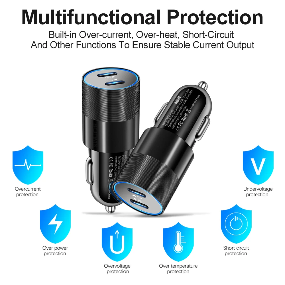 Olaf Dual USB C Fast Car Charger 40W 2 Port Type C PD Car Phone Charger for iPhone 13 12 11 Pro Max Samsung Power Adapter in Car