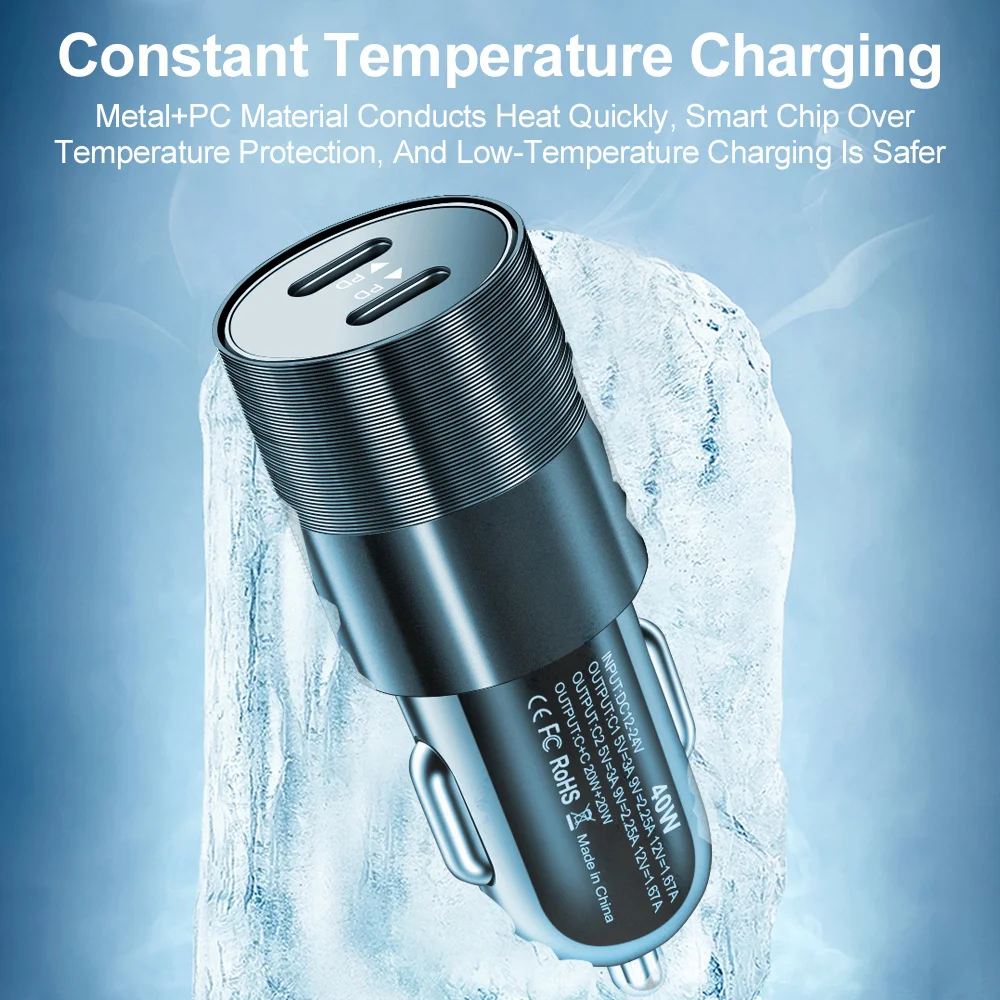 Olaf Dual USB C Fast Car Charger 40W 2 Port Type C PD Car Phone Charger for iPhone 13 12 11 Pro Max Samsung Power Adapter in Car