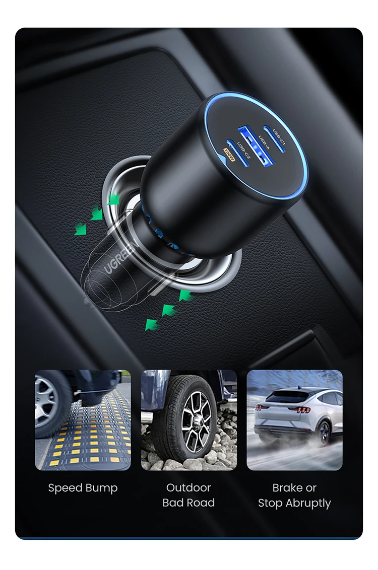 UGREEN 130W USB C Car Charger For Xiaomi iPhone 17 Samsung Galaxy S24 Laptops Tabet PD3.0 Fast Charging USB Type C Car Charger