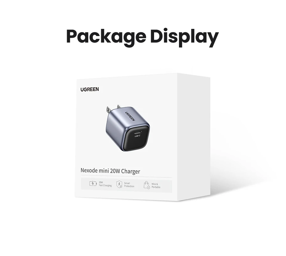 【US Plug】UGREEN 20W GaN Charger PD Fast Charger USB C PD3.0 QC3.0 Quick Charging For iPhone 15 14 Pro Samsung Xiaomi USB Charger