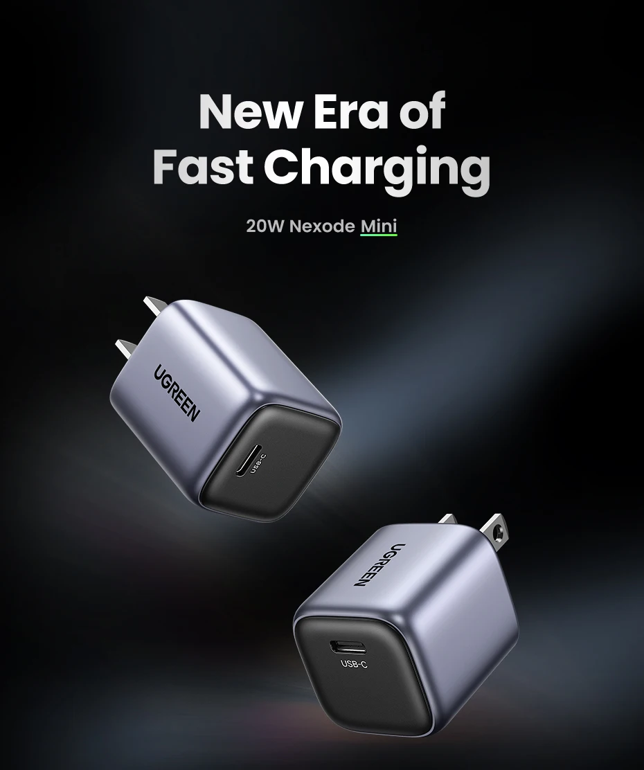 【US Plug】UGREEN 20W GaN Charger PD Fast Charger USB C PD3.0 QC3.0 Quick Charging For iPhone 15 14 Pro Samsung Xiaomi USB Charger