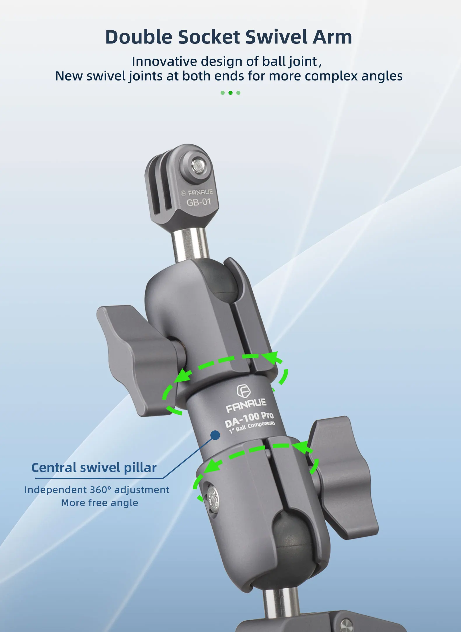FANAUE Aluminum Alloy Double Socket Arm 25 MM/1 Inch Ball Head Holder Mount Clamp for Bicycle Motorcycle Camera for RAM MOUNTS