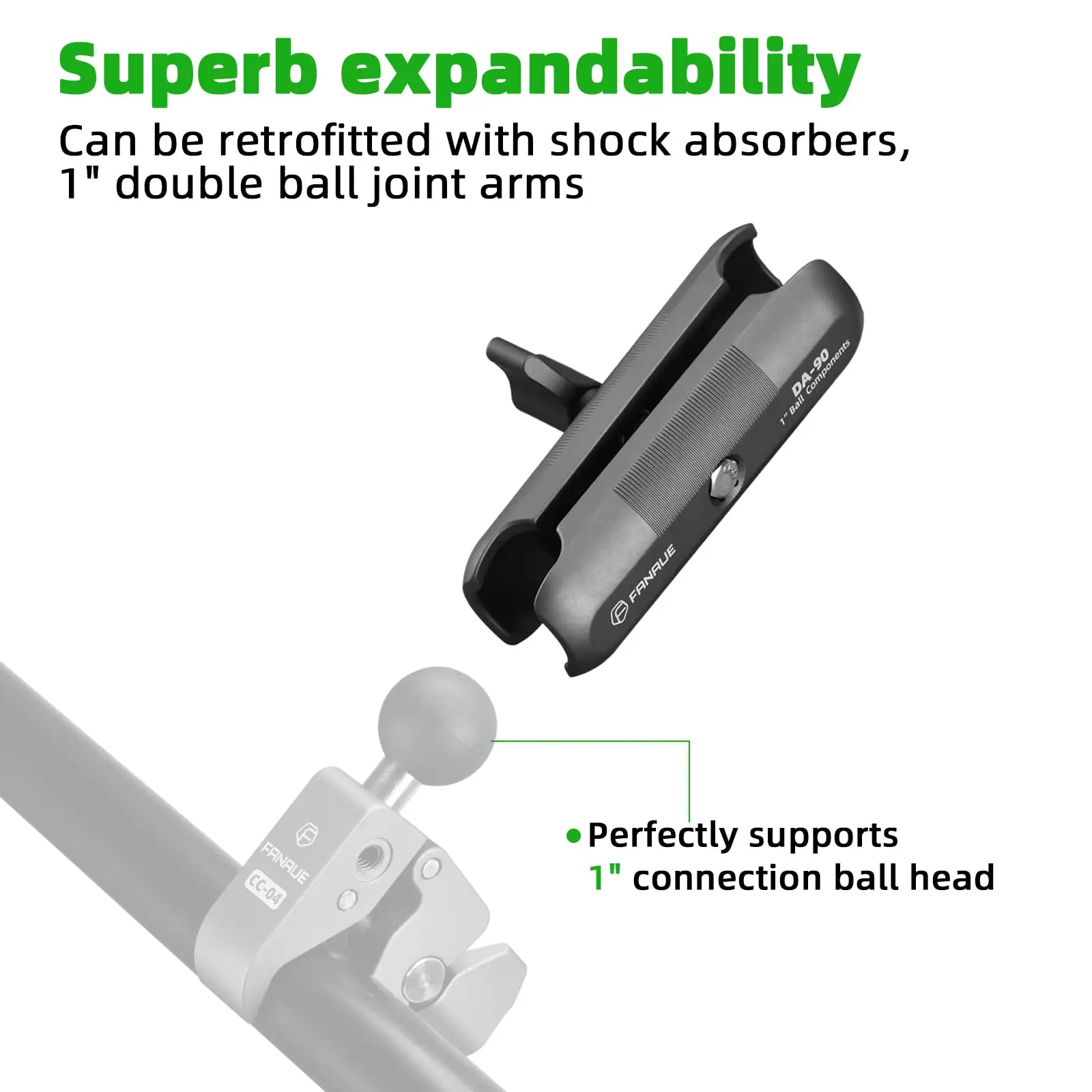 FANAUE Aluminum Alloy Double Socket Arm 25 MM/1 Inch Ball Head Holder Mount Clamp for Bicycle Motorcycle Camera for RAM MOUNTS