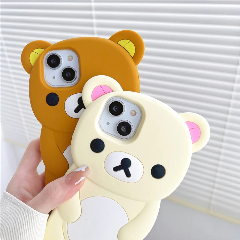 For iPhone 18 17 16 15 14 13 12 11 Pro Plus mini Max Xs XR 6 7 8 SE Silicone Rilakkuma Bear Soft Cover Case