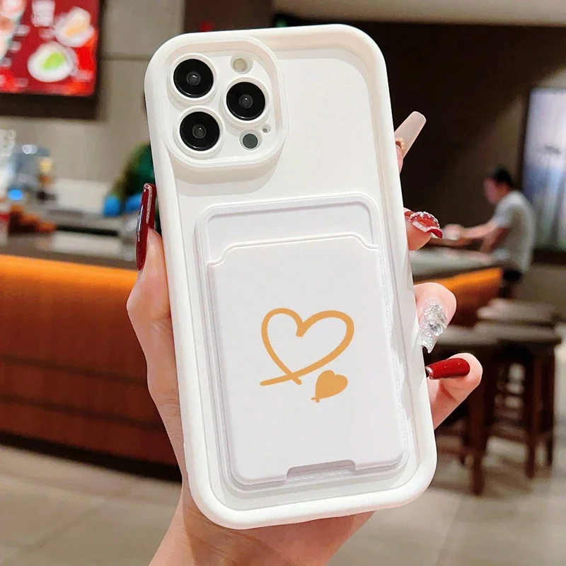 Luxuly Love Heart Insert Card Bag Silicone Soft Phone Case For iPhone 17 16 15 14 13 12 11 Pro Max 7 8 Plus 16E 17Air Soft Cover